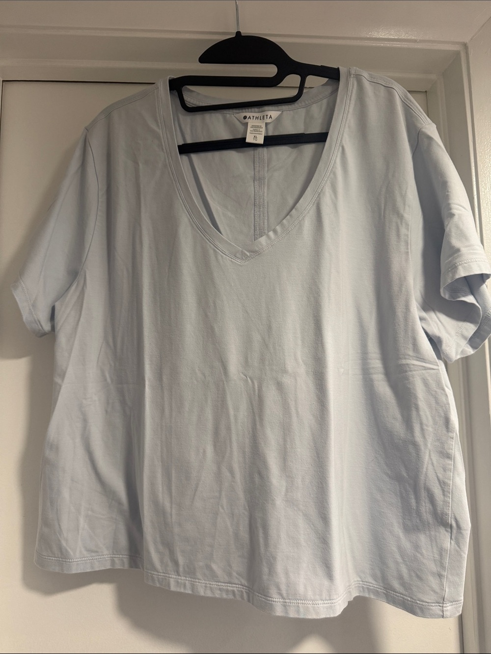Athleta Womens Organic Cropped Daily Pale Blue V-Neck Tee Shirt